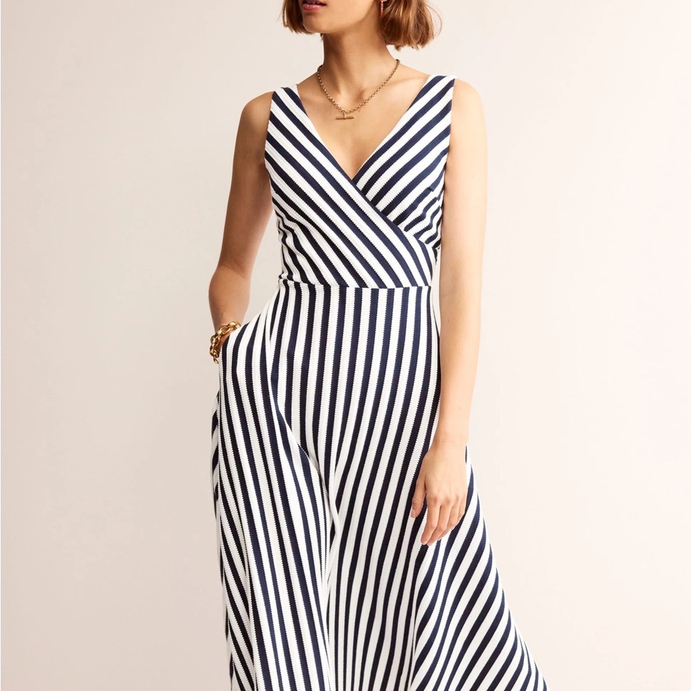 Boden Navy and White Striped Dress